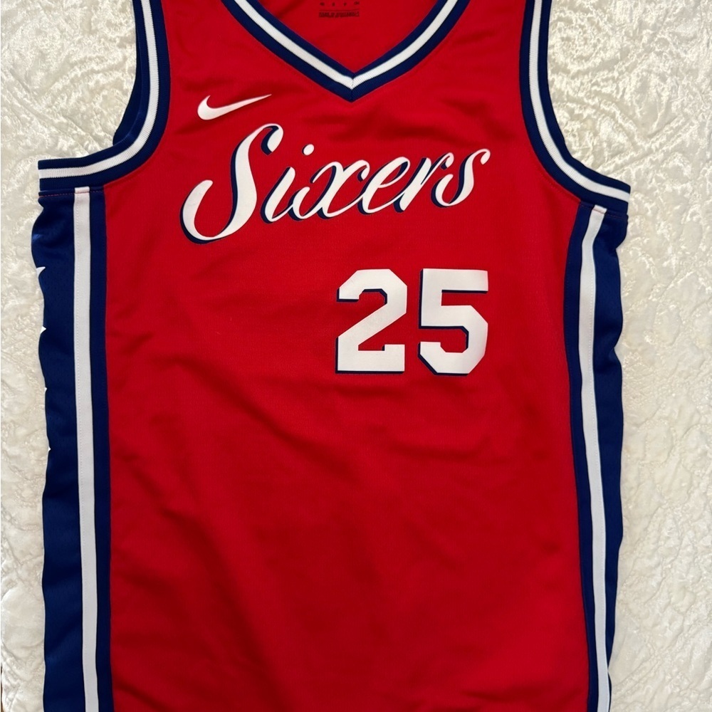 Nike Sixers βSimmonsβ Red and Blue Dri-FIT Jersey